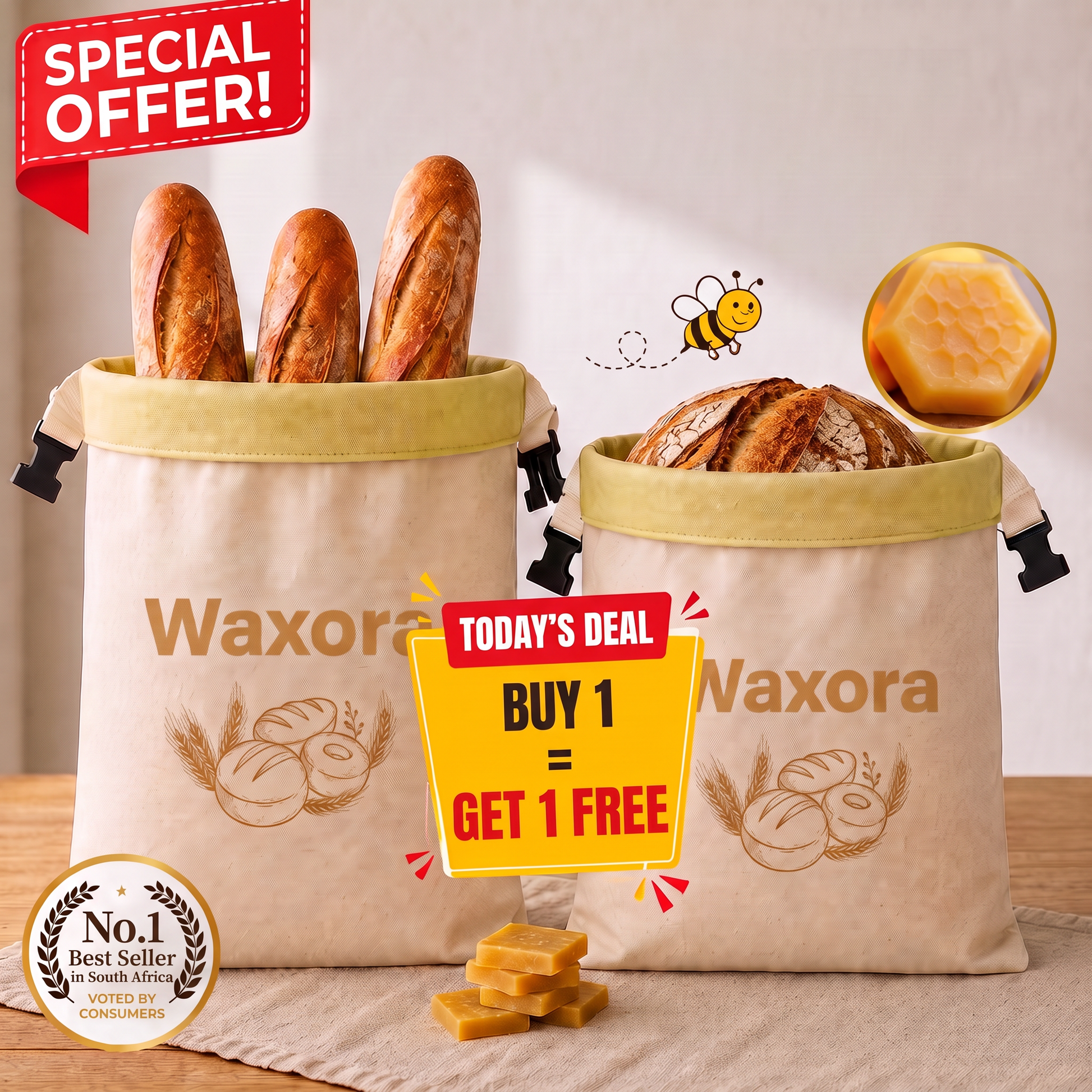 Waxora bread bag in cotton and beeswax, special offer