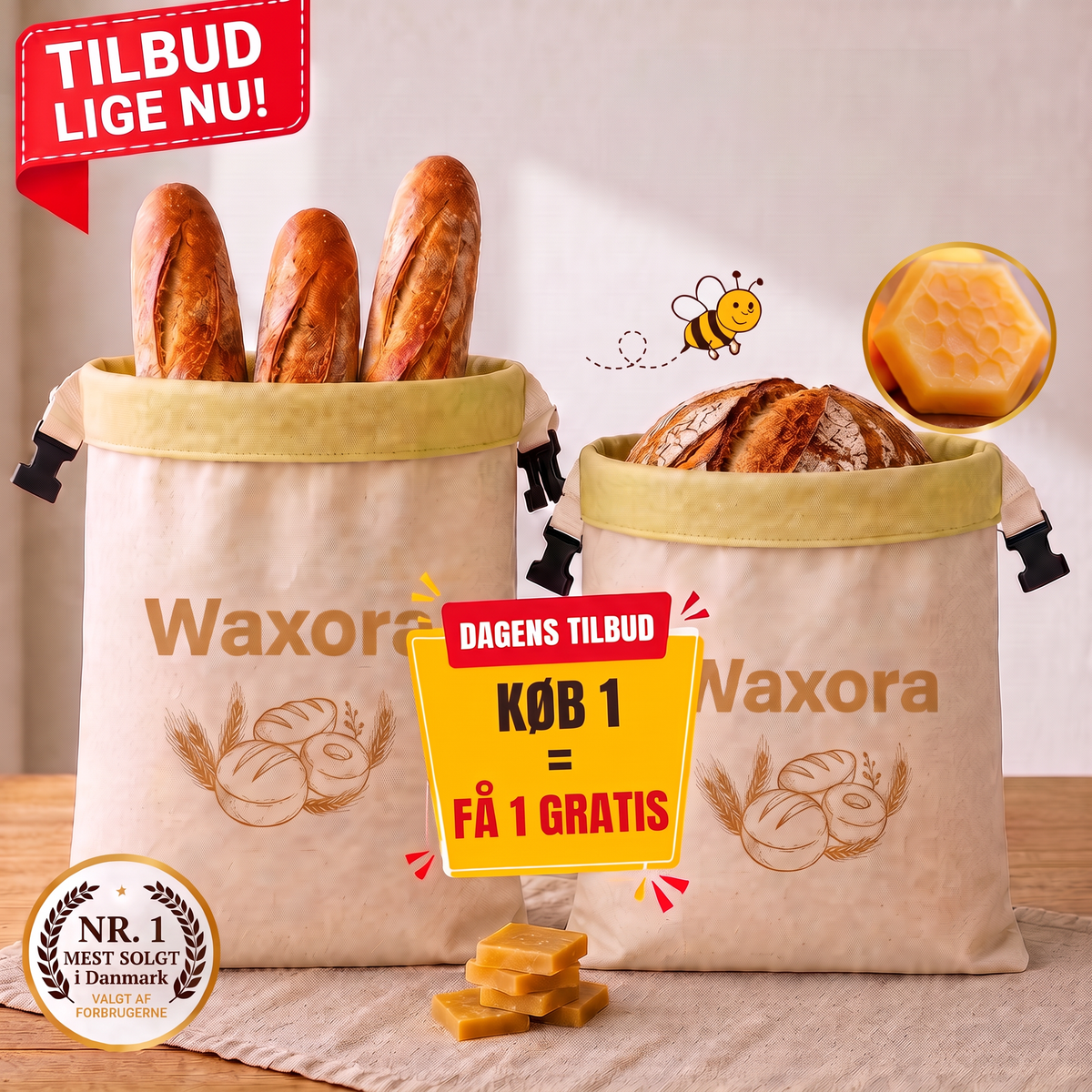 Waxora brødpose i bomuld og bivoks, tilbud lige nu