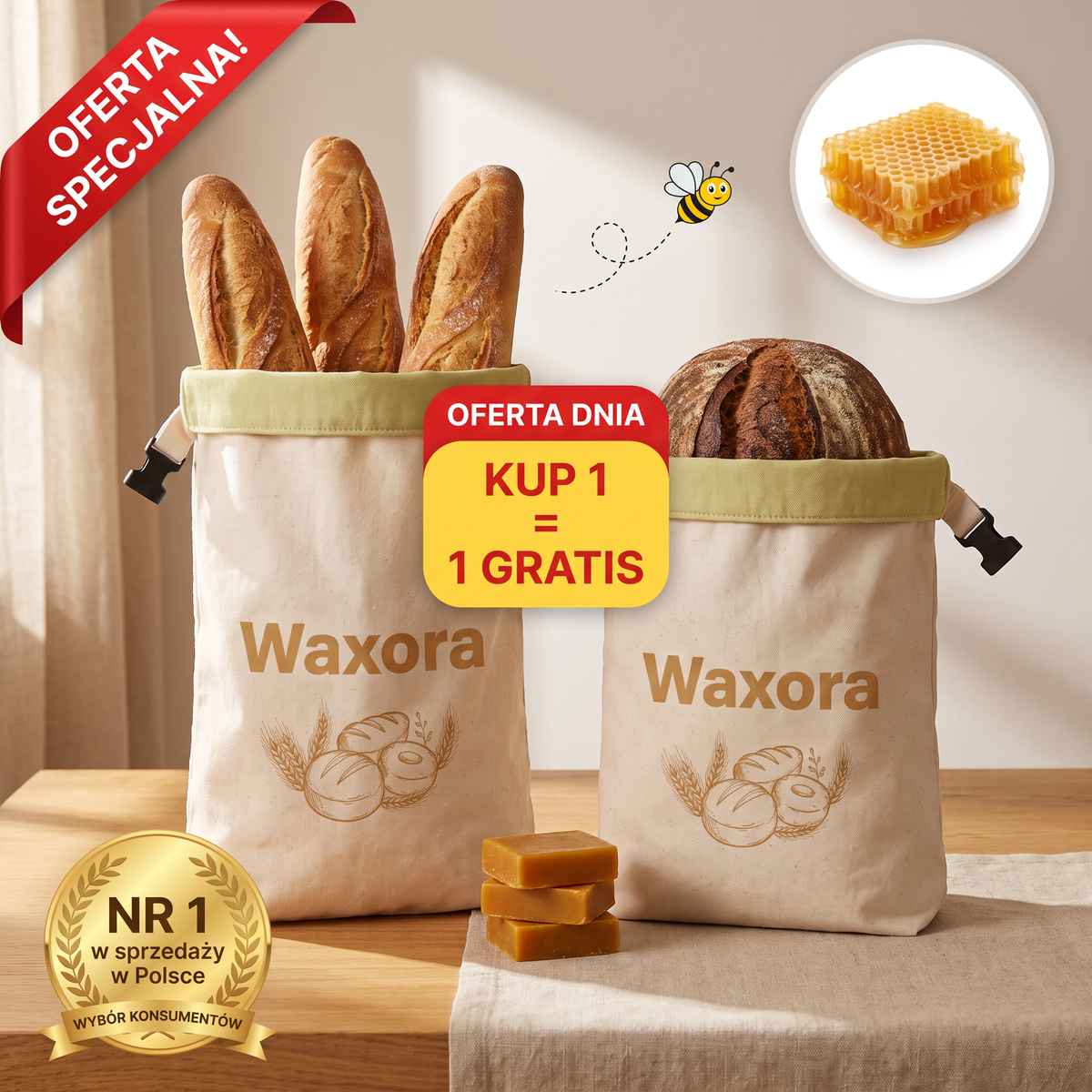 Worek na chleb Waxora z bawełny i wosku pszczelego, oferta specjalna