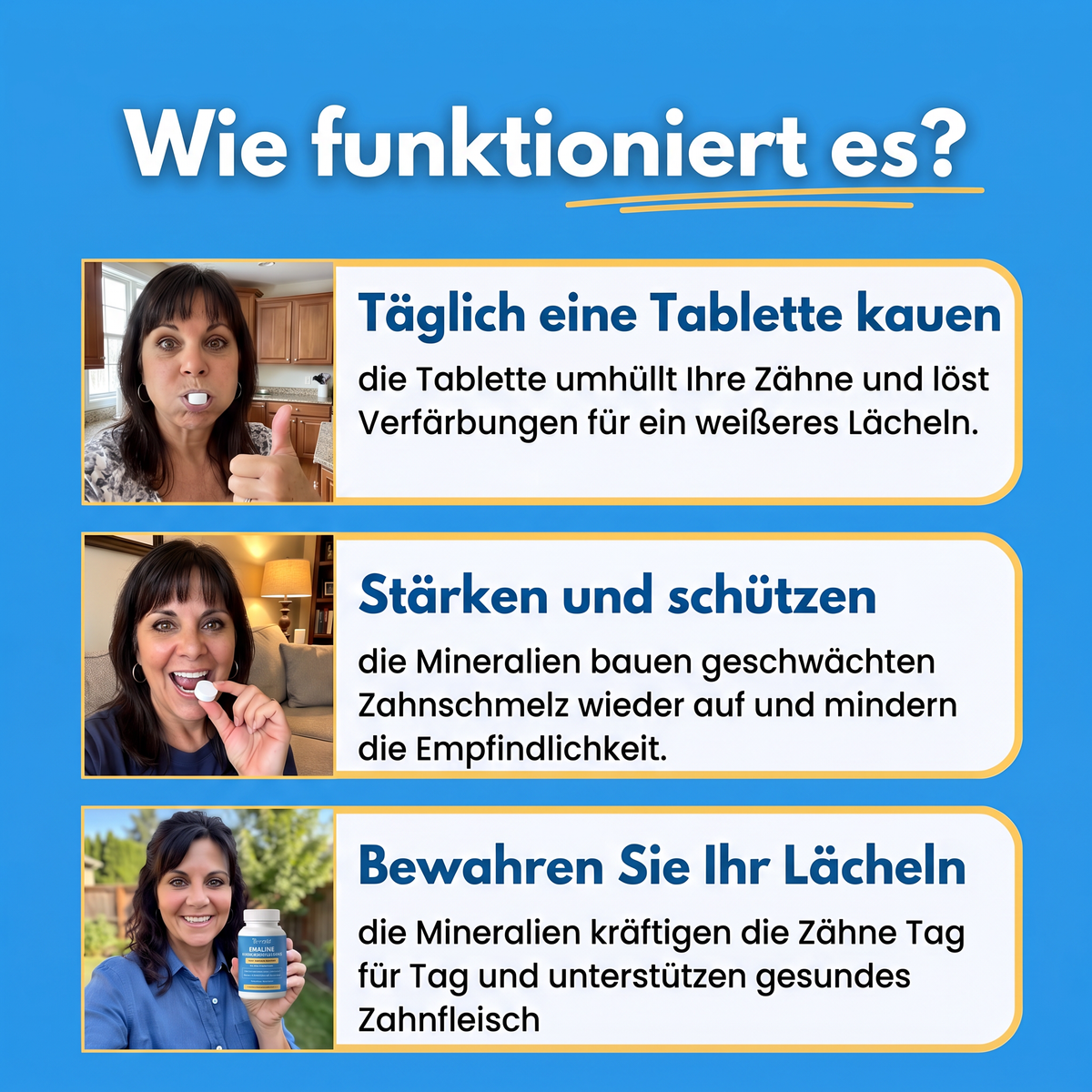 So wirkt Emaline, Schritt für Schritt