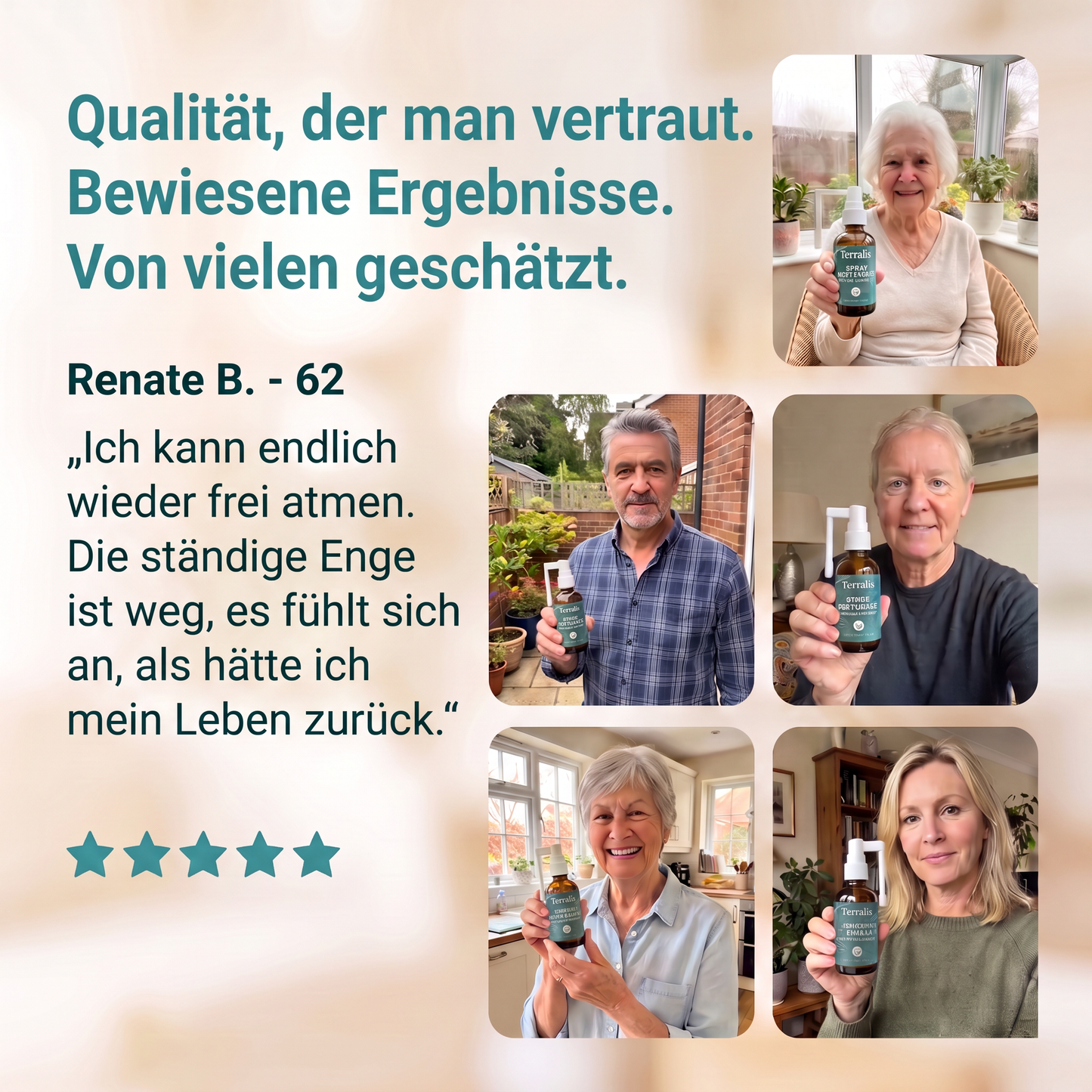 Kundenbewertung mit fünf Sternen für das Lungenreinigungsspray von Terralis