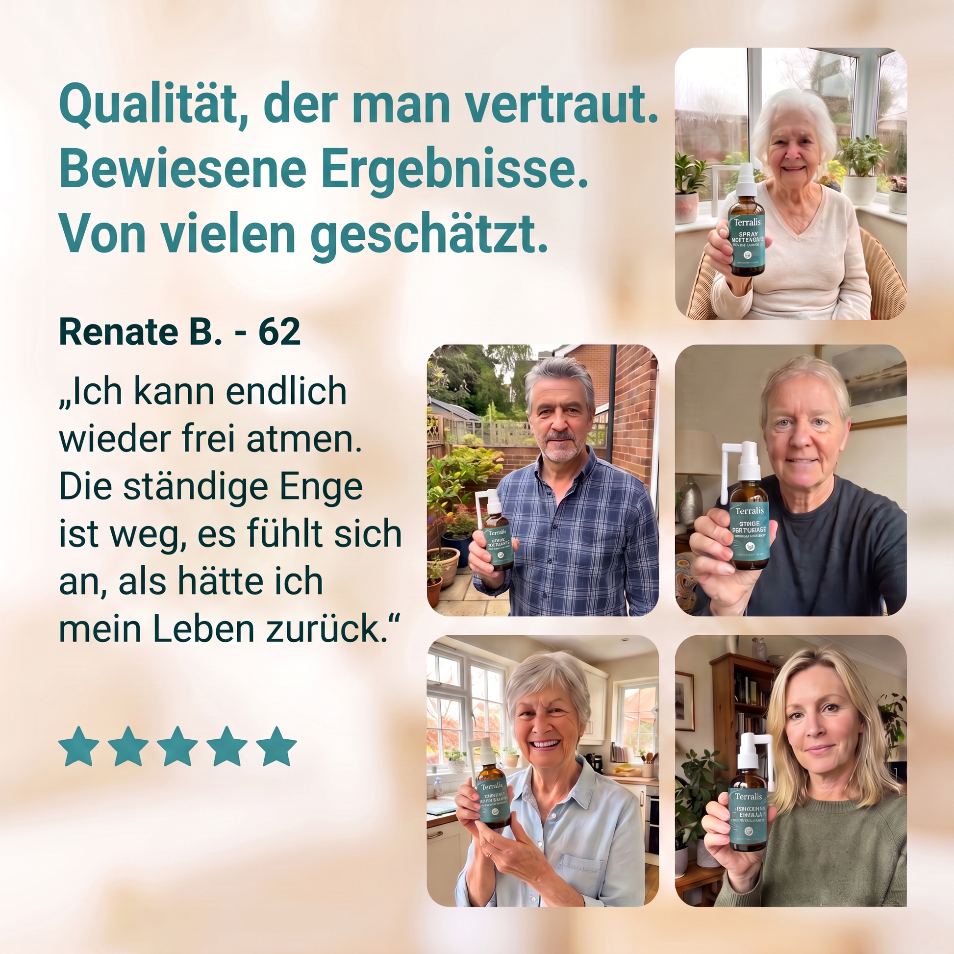 Kundenbewertung mit fünf Sternen für das Lungenreinigungsspray von Terralis
