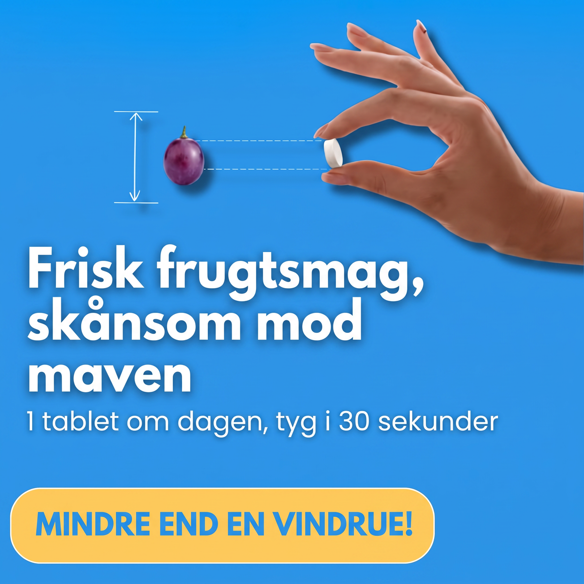 Emaline-tyggetablettens faktiske størrelse