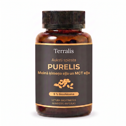 Purelis pudelīte, melnā ķimeņa eļļa ar 5 % timohinona un MCT eļļu