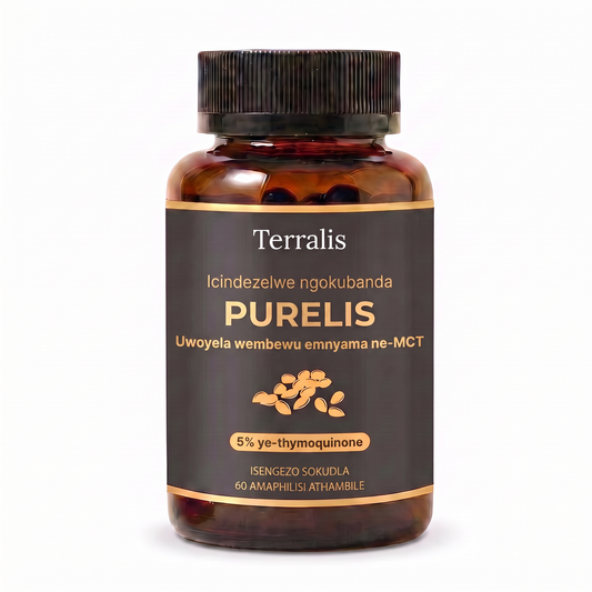 Ibhodlela le-Purelis, uwoyela wembewu emnyama one-5% ye-thymoquinone newoyela we-MCT